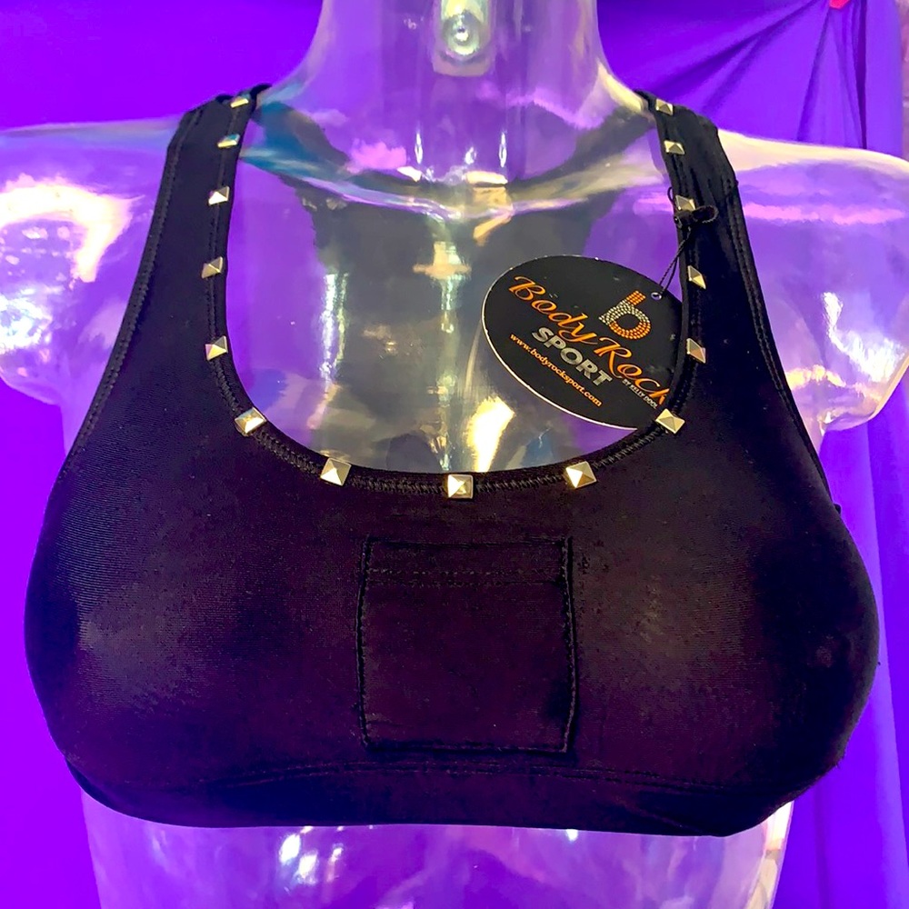 Body Rock Studded/Pocket Racerback Sports Bra XS NWT